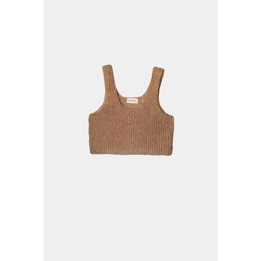 NEW ATELIER DELPHINE women's suri alpaca super crop sweater tank top in tan